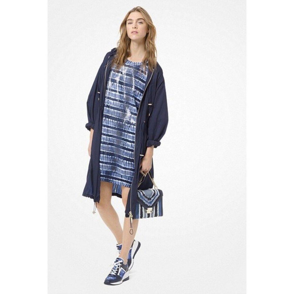 NEW Michael Kors Hooded Raincoat Trench Coat Jacket Navy Blue Womens Sz M